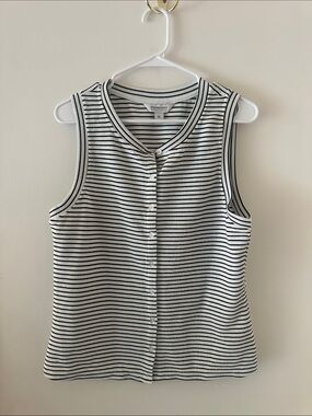 Button-Front Striped Tank Top - White/Black